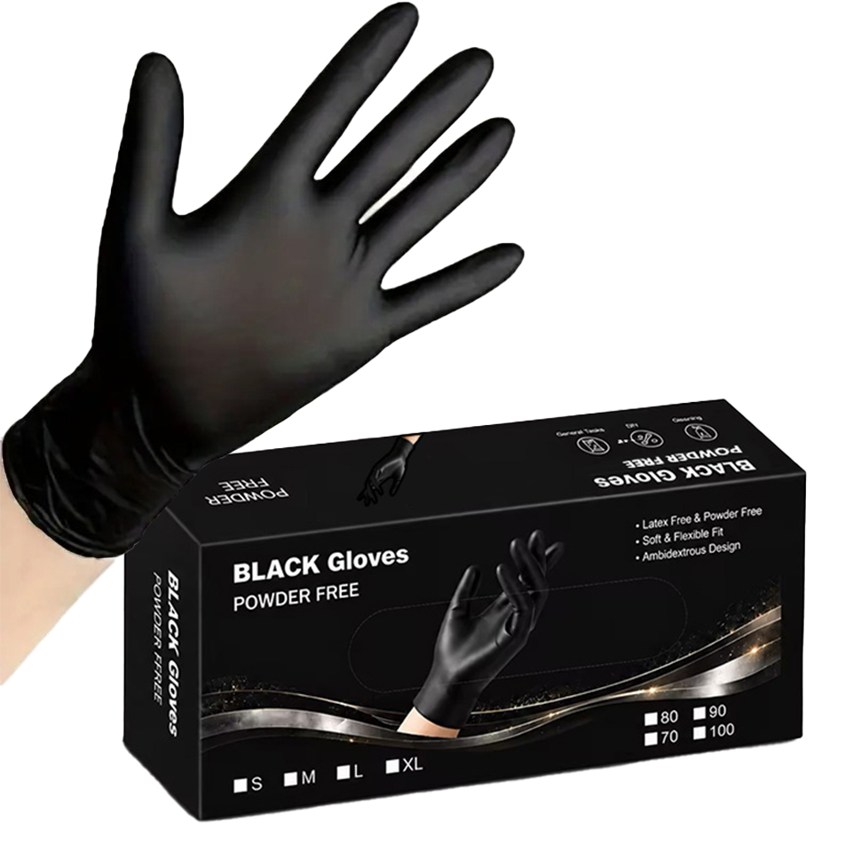 Disposable Gloves Nitrile - 100 قطعة/صندوق قفازات نيتريل سوداء للاستخدام