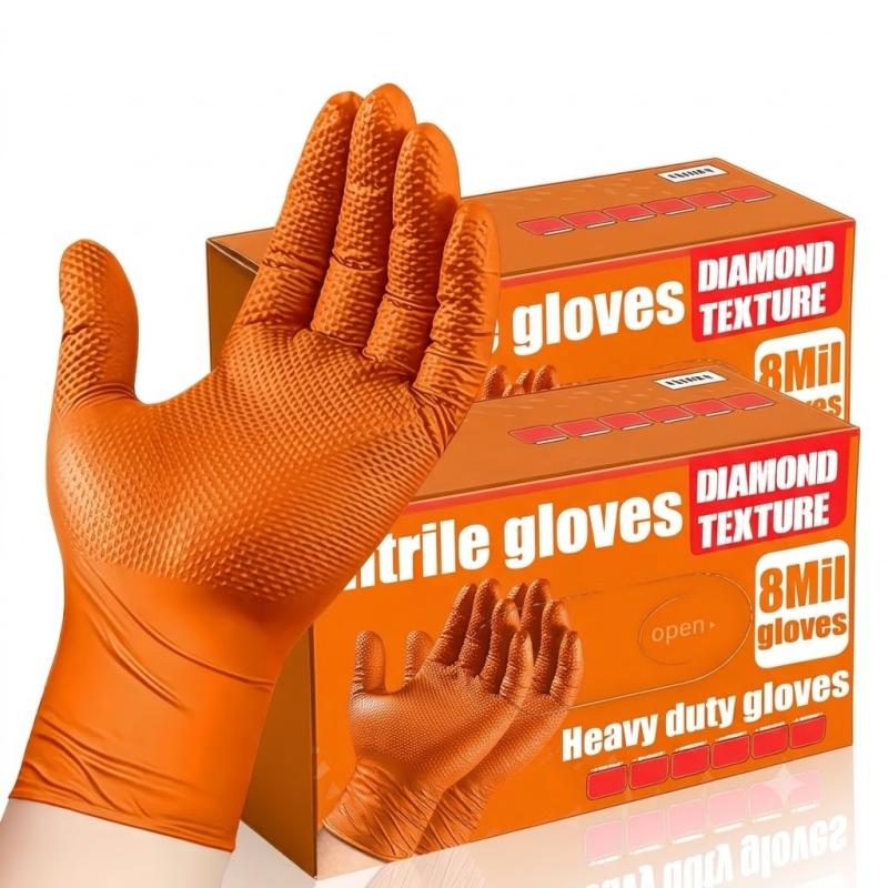 Disposable Gloves Nitrile - قفازات النتريل البرتقالية شديدة التحمل 8